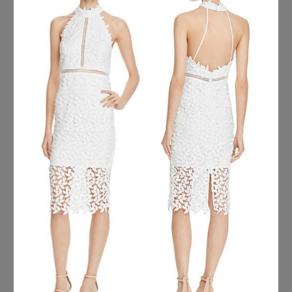 Bardot Midi Halter Neck Gemma Lace Dress White